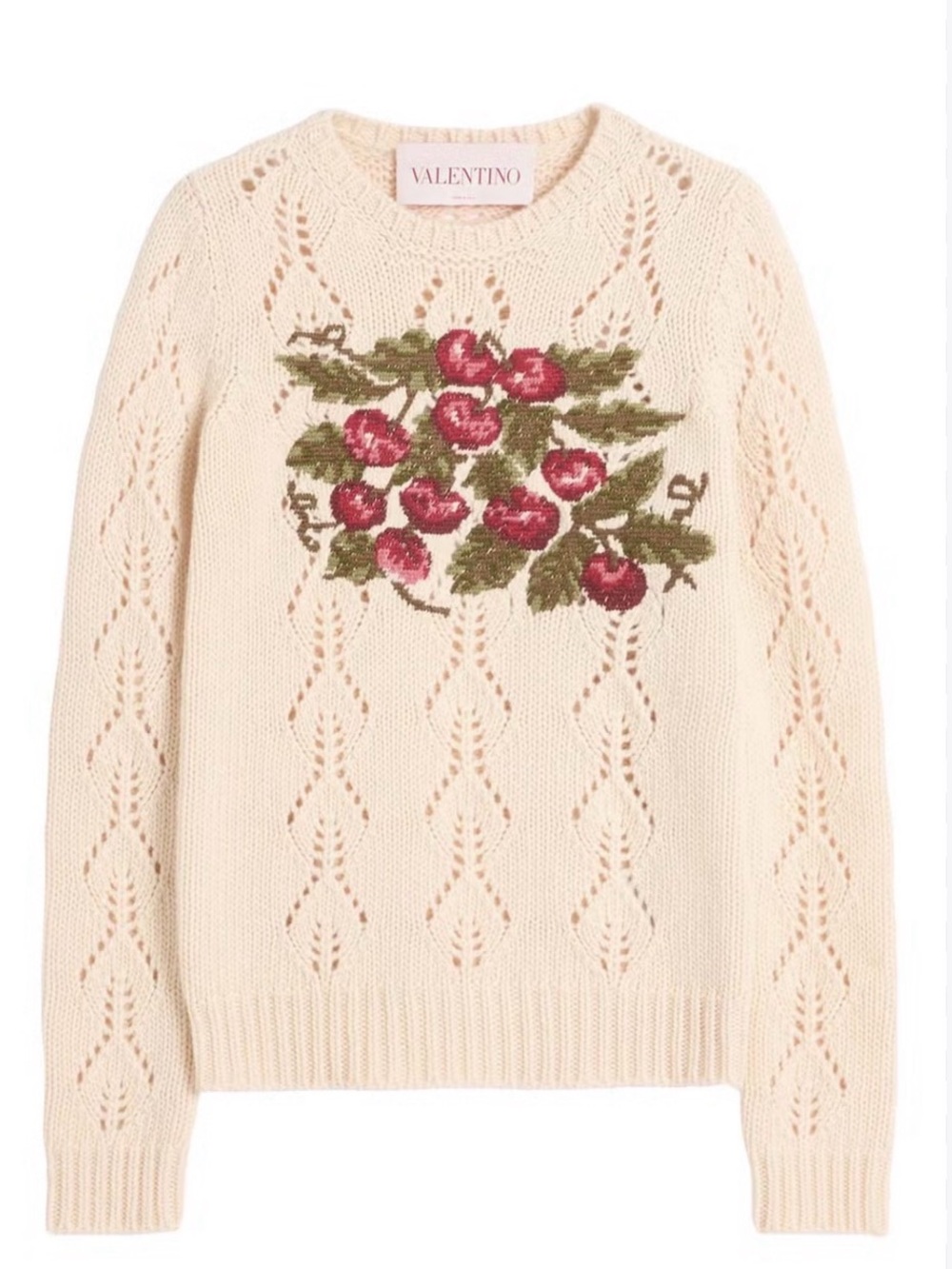 Valentino Garavani Cherry-Embroidered Knit Sweater Size L $2200